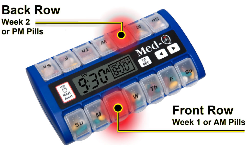 MED-Q 7 day pill Dispenser with removable daily pill boxes